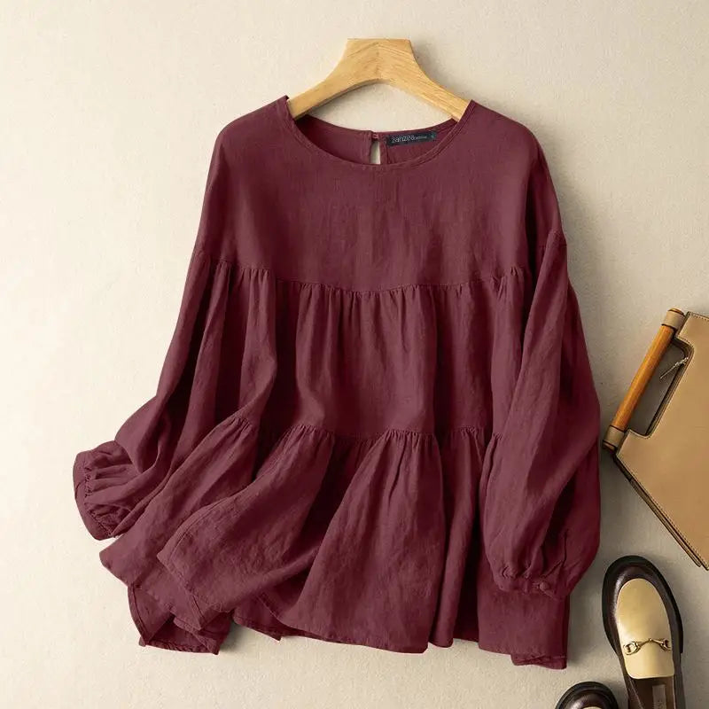 vestoraa zanzea tops solid cotton blouse lapel outfit 6 - classic unisex garment with precision (USA)