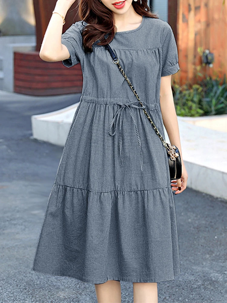 vestoraa tiered dresses o-neck shor outfit 5 - casual unisex garment with precision (USA)