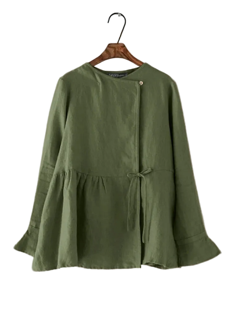 vestoraa zanzea vintage long flare sleeve - vintage unisex outfit with precision in blue cotton (USA)