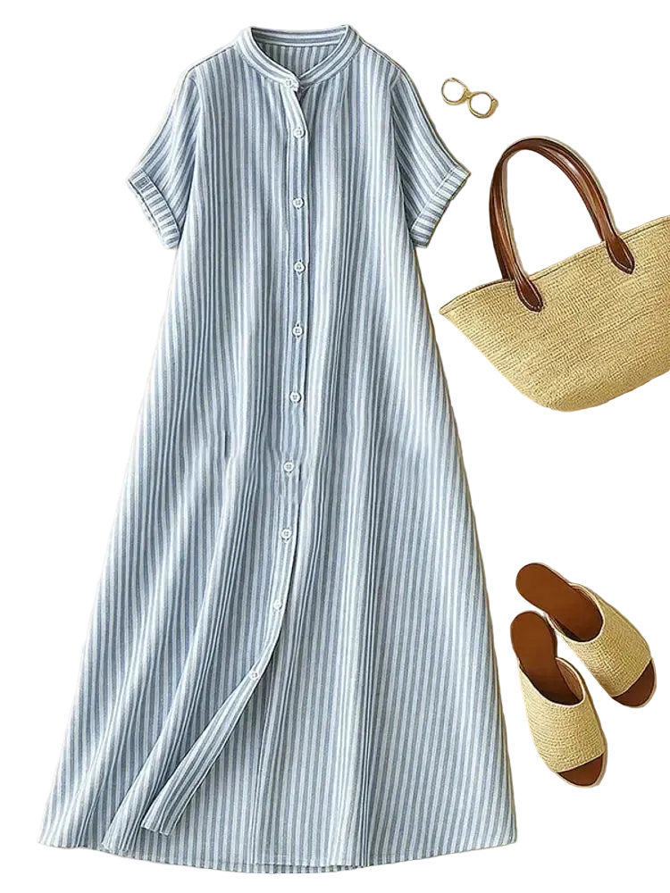vestoraa casual striped midi dresses stand - casual unisex outfit with precision in blue cotton (USA)