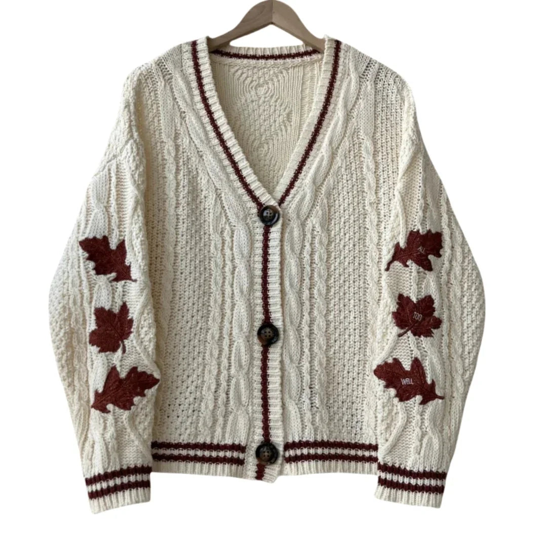 vestoraa red maple leaf embroidered leaves knitted outfit 11 - classic unisex garment with precision (USA)