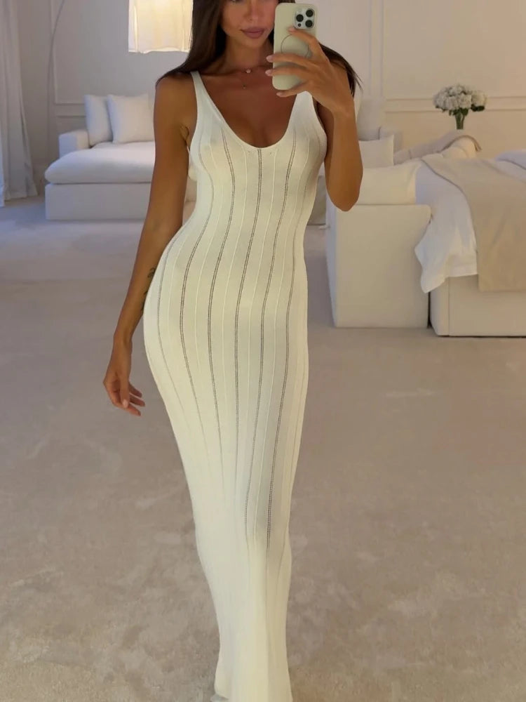vestoraa knit ribbed maxi dress slim fit waist - dress unisex outfit with precision in black metal (USA)