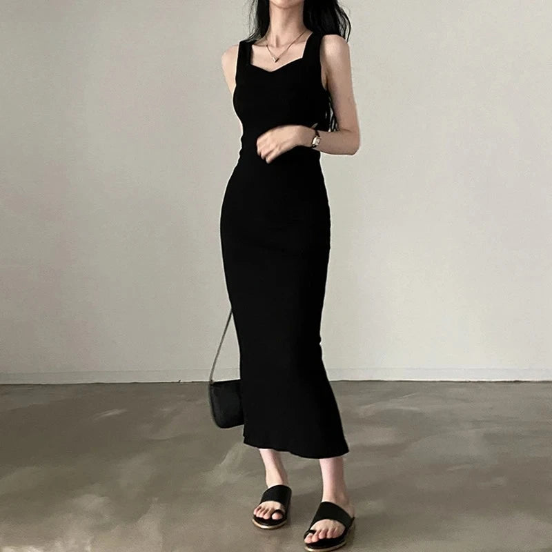 vestoraa myufon basic knit long dress korean - dress unisex outfit with precision in black cotton (USA)