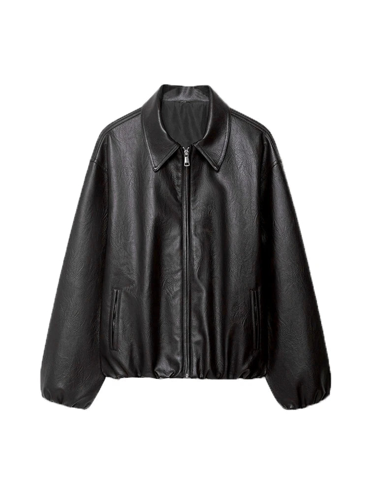 unisex casual outfit vestoraa 's faux leather bomber jacket long - daily wear garment with black design detail (USA)