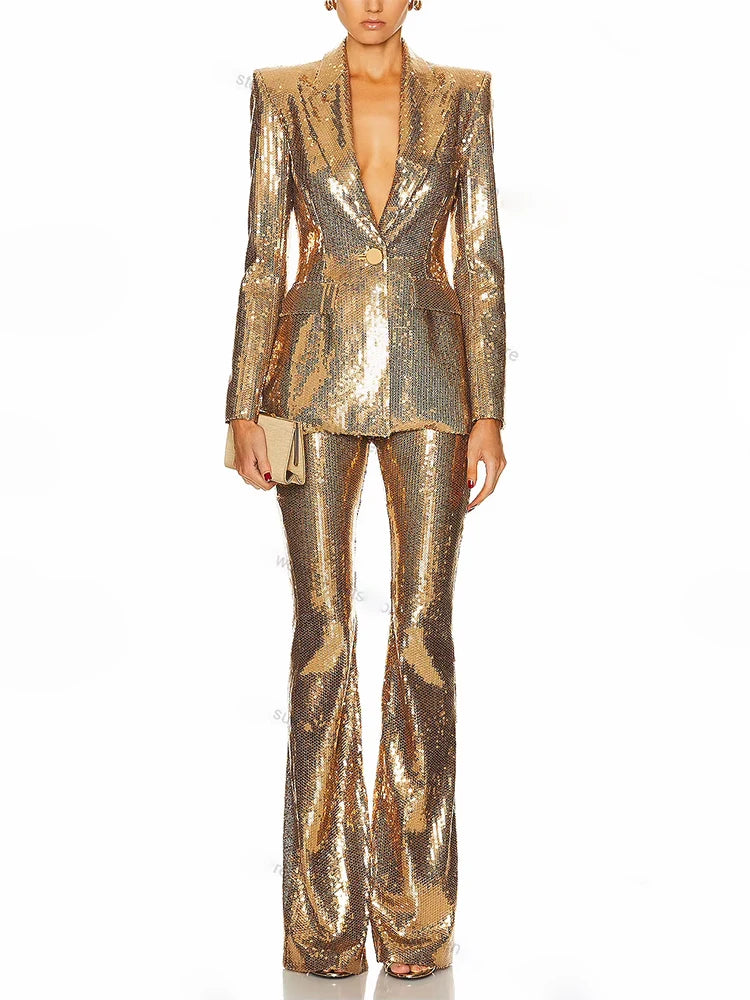 vestoraa runway suit set - casual unisex outfit with precision in gold metal (USA)