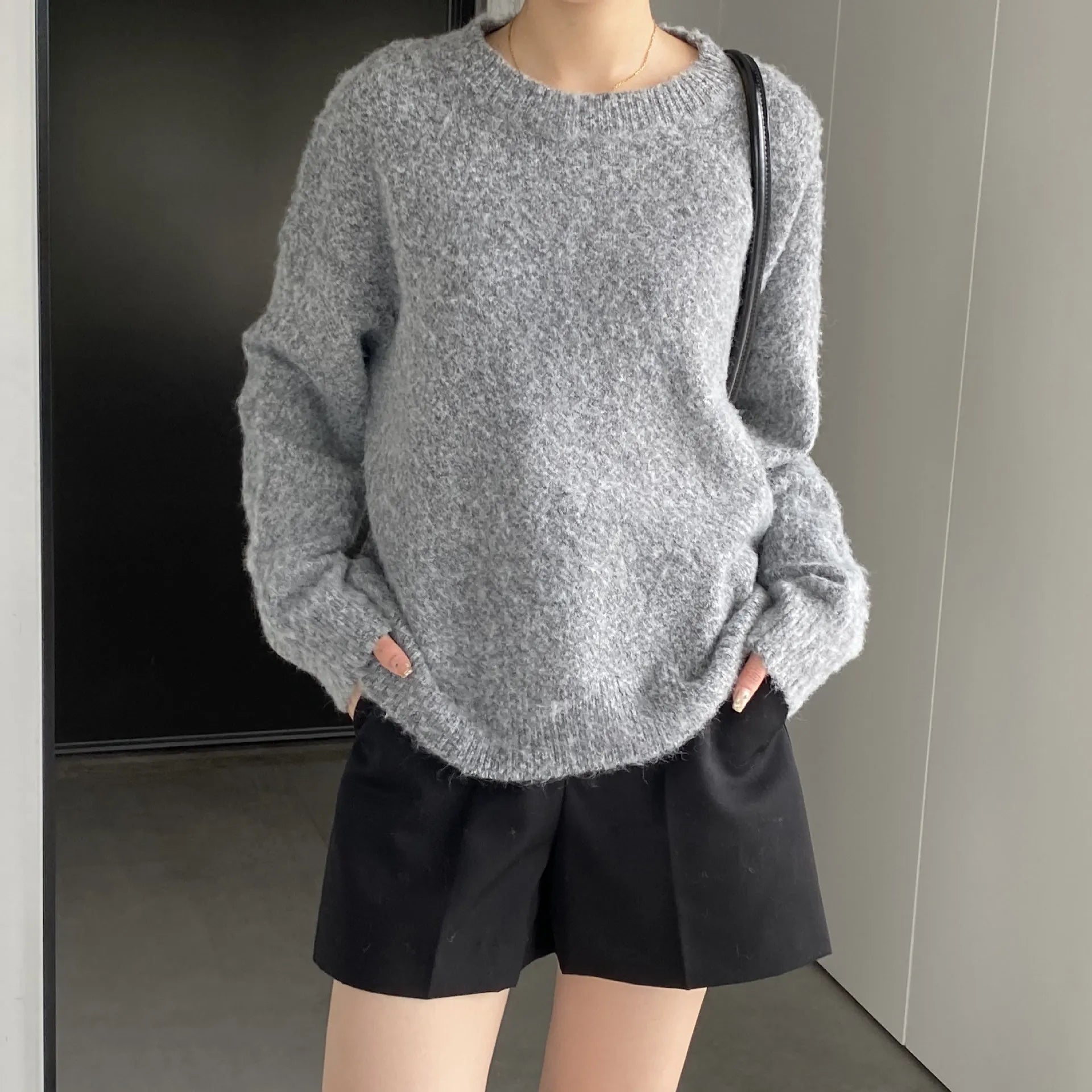 vestoraa casual solid color round neck soft long - casual unisex outfit with precision in neutral metal (USA)