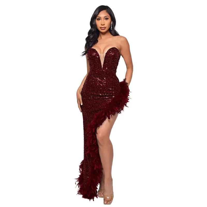 vestoraa cm.yaya sequined strapless feather outfit 8 - classic unisex garment with precision (USA)