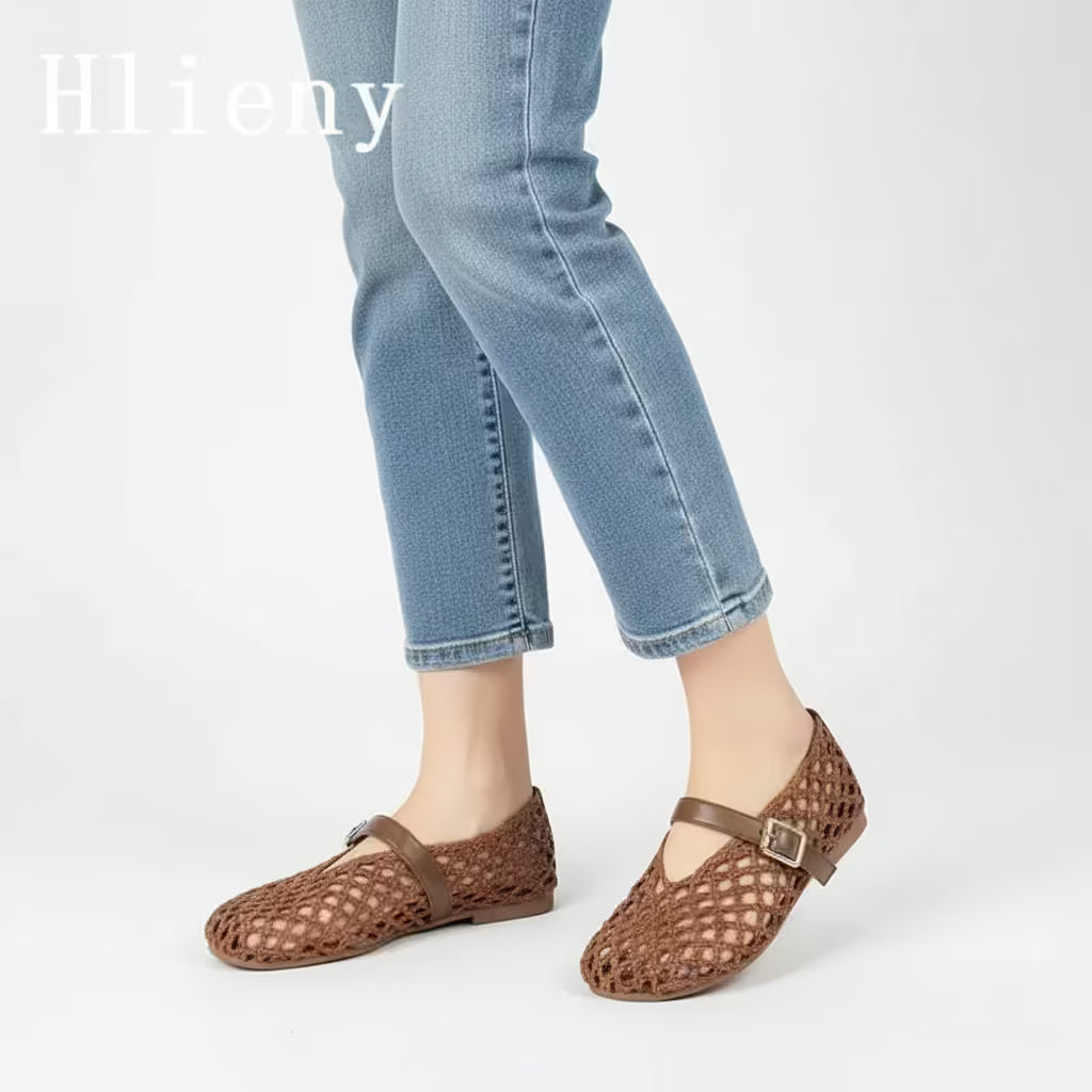 unisex casual outfit vestoraa weave hollow out mesh flats - daily wear garment with brown design detail (USA)