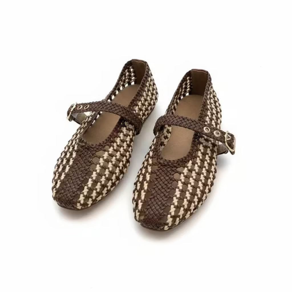 vestoraa handwoven mixed colors hollow ballet flats - casual unisex outfit with precision in brown metal (USA)