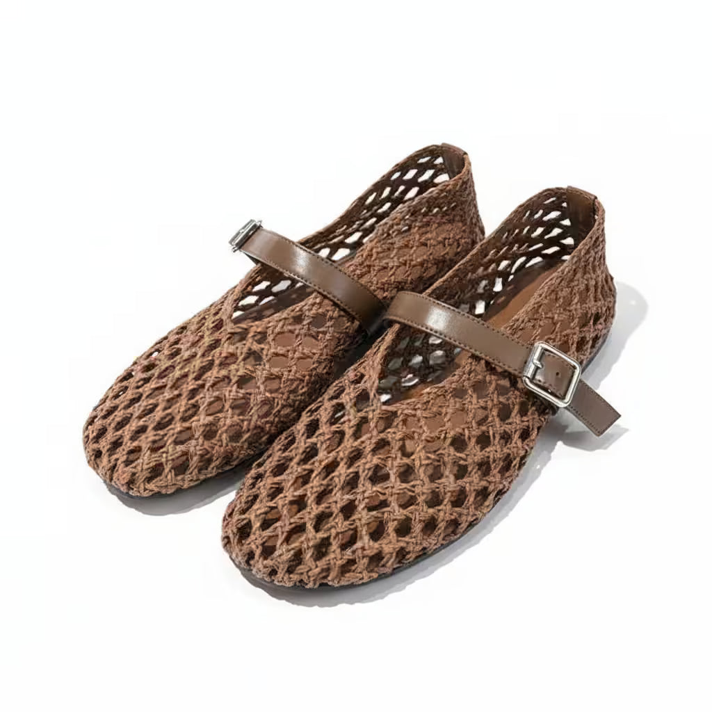 vestoraa weave hollow out mesh flats - casual unisex outfit with precision in brown metal (USA)
