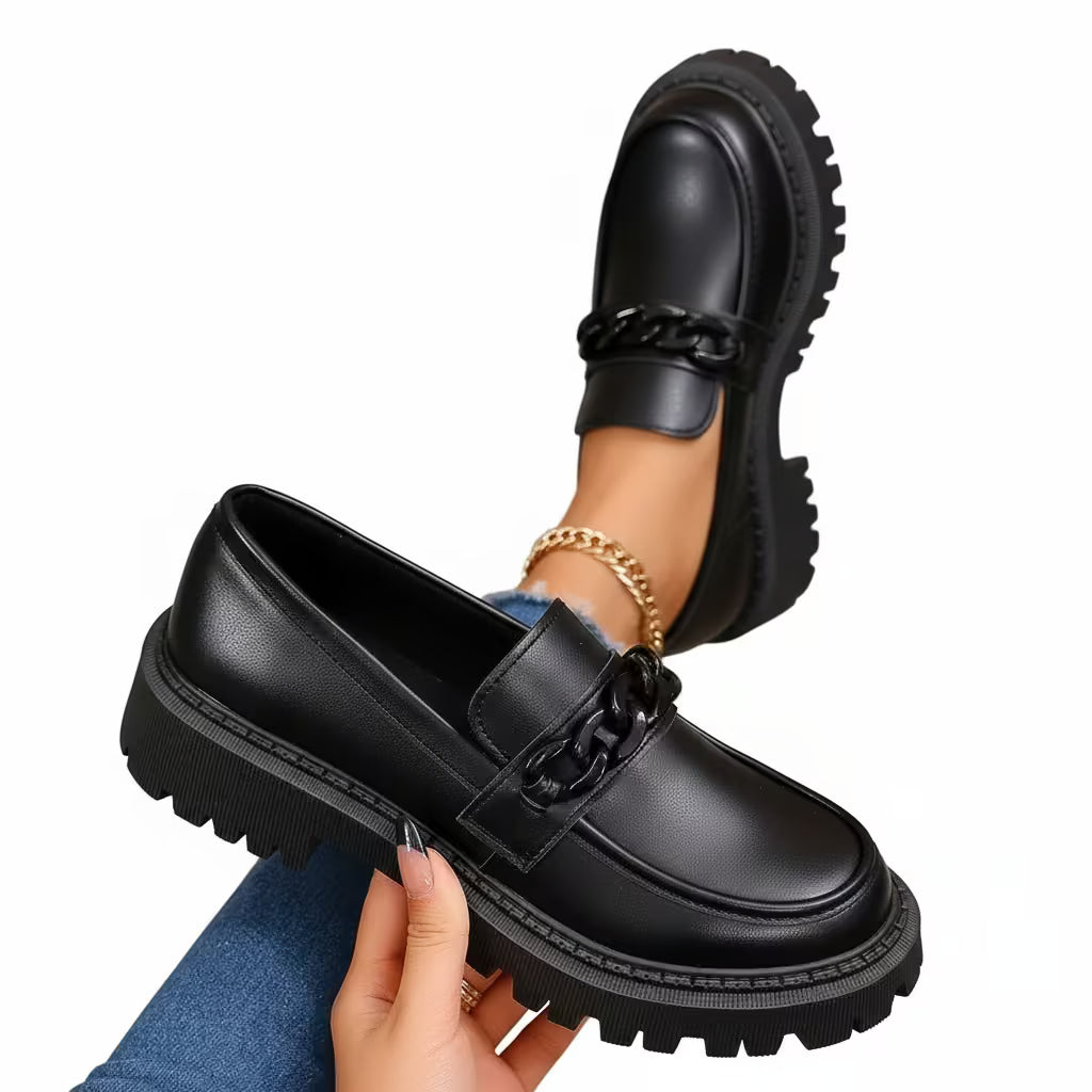 vestoraa platform loafers chain decor - casual unisex outfit with precision in black metal (USA)